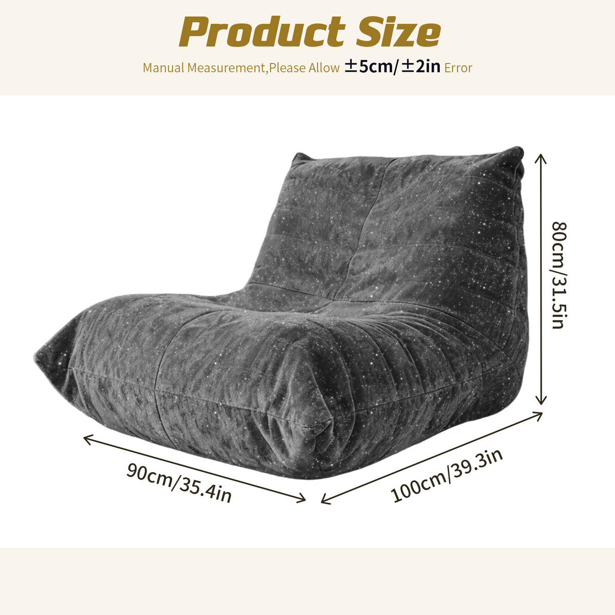 SITZSACK aus glänzendem Chenille mit Ergonomie - Grau, Textil (90/80/100cm) - Urban Meuble