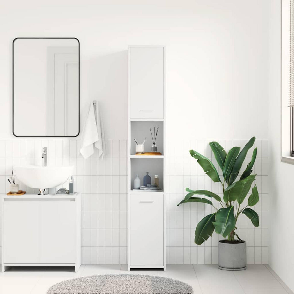 BADEZIMMERSCHRANK Weiss 30/30/183,5 Cm Holzwerkstoff - Weiß, Holzwerkstoff (30/183.5/30cm) - vidaXL