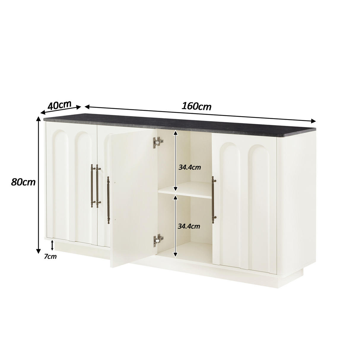 SIDEBOARD in Weiß und Schwarz 160x40x80 cm mit 4 Türen und Soft-Close-Funktion - Weiß, Holzwerkstoff (40/80/160cm) - IVMEU