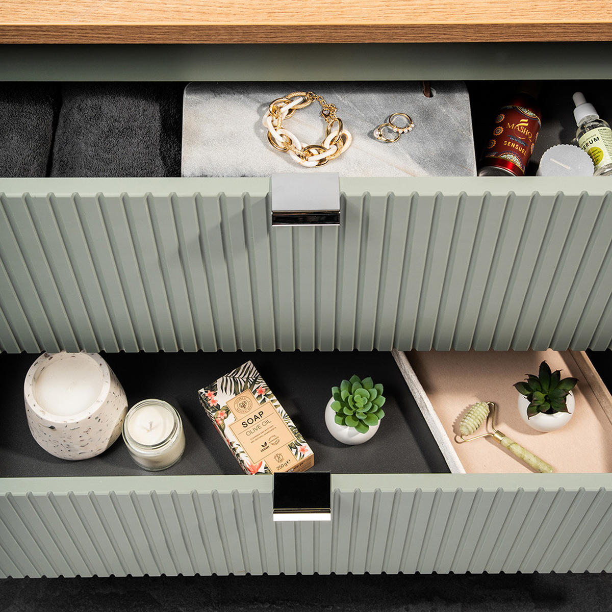 BADMÖBEL-SET 2-TLG. Newport-56 - Grün, Holzwerkstoff (80/200/40cm) - Lomado