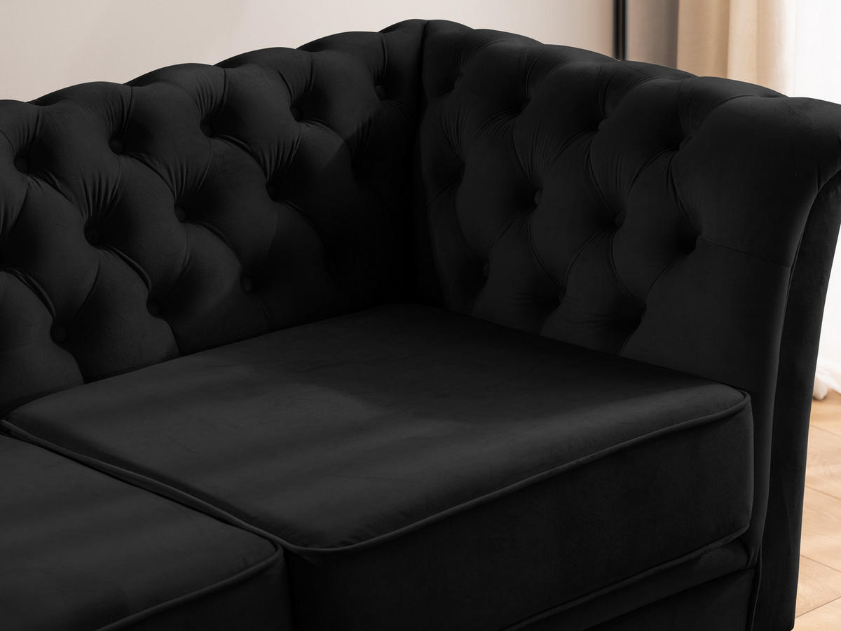 CHESTERFIELD-SESSEL Whitby Schwarz Samt mit schwarzen Füßen - Schwarz, Holz/Textil (116/78/82cm) - S-Style Möbel