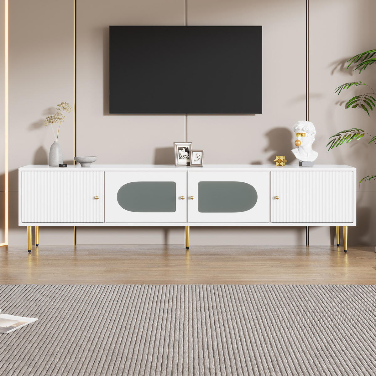 TV ormarić 170/35/50 cm od iverice s otvorima za kabele i tihim šarkama, Bijela - bijela, drvni materijal (140/38/38cm) - Redom
