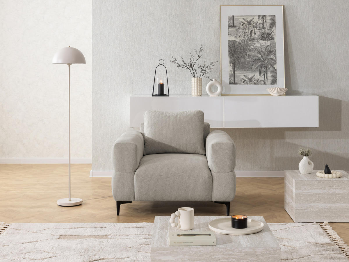 SEDACIA ZOSTAVA 3+2+1 Cardea v bublinkovom vzhľade z mäkkej látky taupe štruktúrovanej - čierna/taupe, kov/drevo (217/80/97cm) - S-Style Möbel