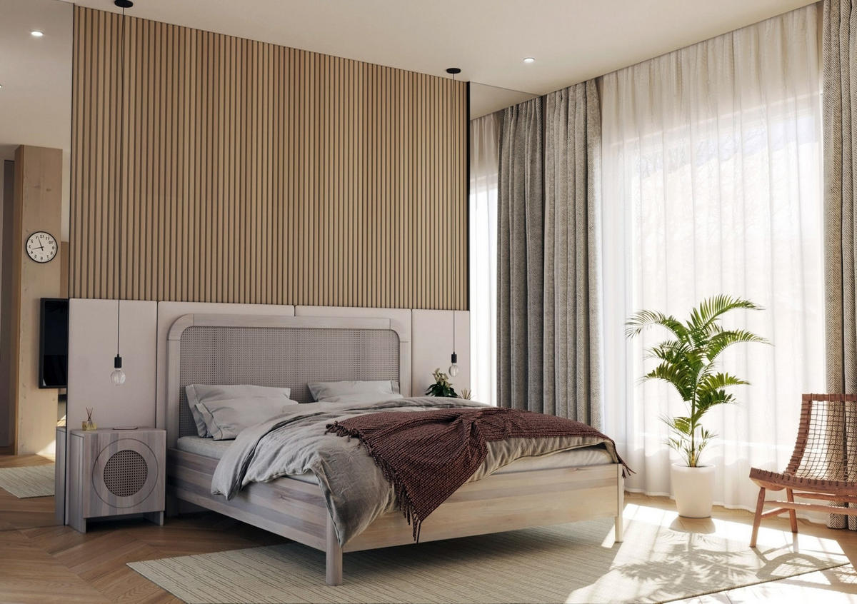 MASSIVHOLZNACHTTISCH Harmark mit Rattan-Detail, Eiche gebleicht - geölt - Eiche Bianco, Eichenholz/Holz (44/50/34cm) - Skandica