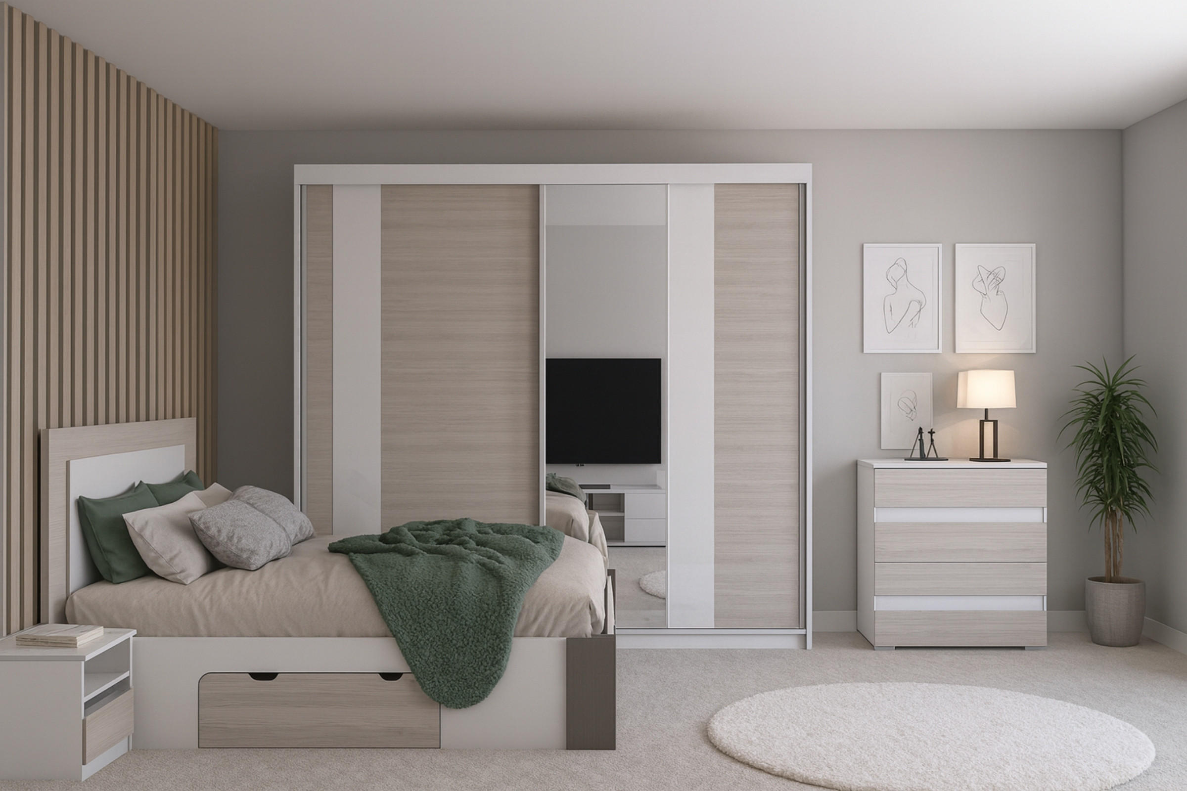 SCHIEBETÜRENSCHRANK HELIOS MULTI 233/218/61 mit Spiegel in Weiß/Kathult - Eichefarben/Weiß, Holzwerkstoff (233/218/61cm) - Deine Möbel 24