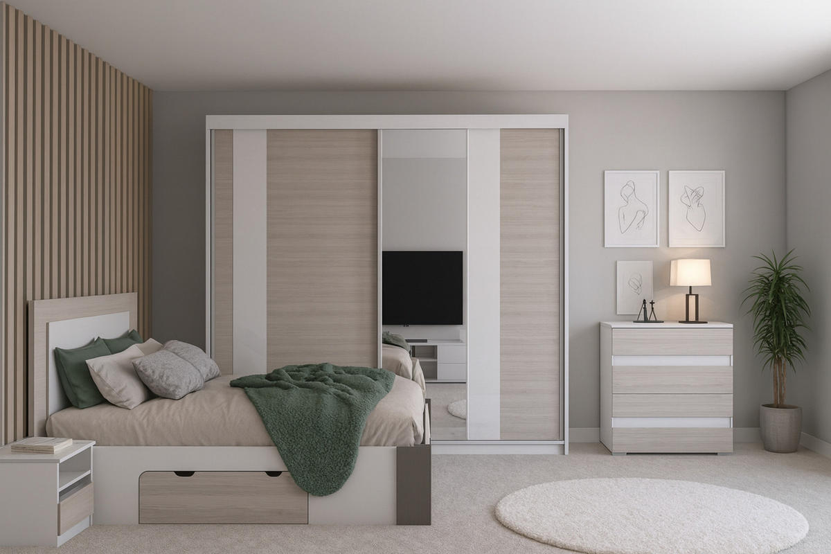 SCHIEBETÜRENSCHRANK HELIOS MULTI 233/218/61 mit Spiegel in Weiß/Kathult - Eichefarben/Weiß, Holzwerkstoff (233/218/61cm) - Deine Möbel 24