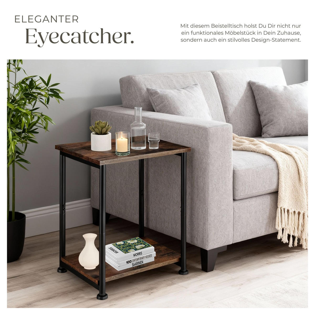 BEISTELLTISCH Yonkers, 38,5 x 30 x 51,5 cm, Industrial Holz dunkel, rustikal - Rostfarben, Holzwerkstoff (30/38.5/51.5cm) - tectake