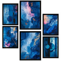 POSTER Set Mit 6 Abstrakte Farben Blau Cyan Rosa Formen A3 & A4 Schwarzer Rahmen - Schwarz, Papier (29/3cm) - Nacnic
