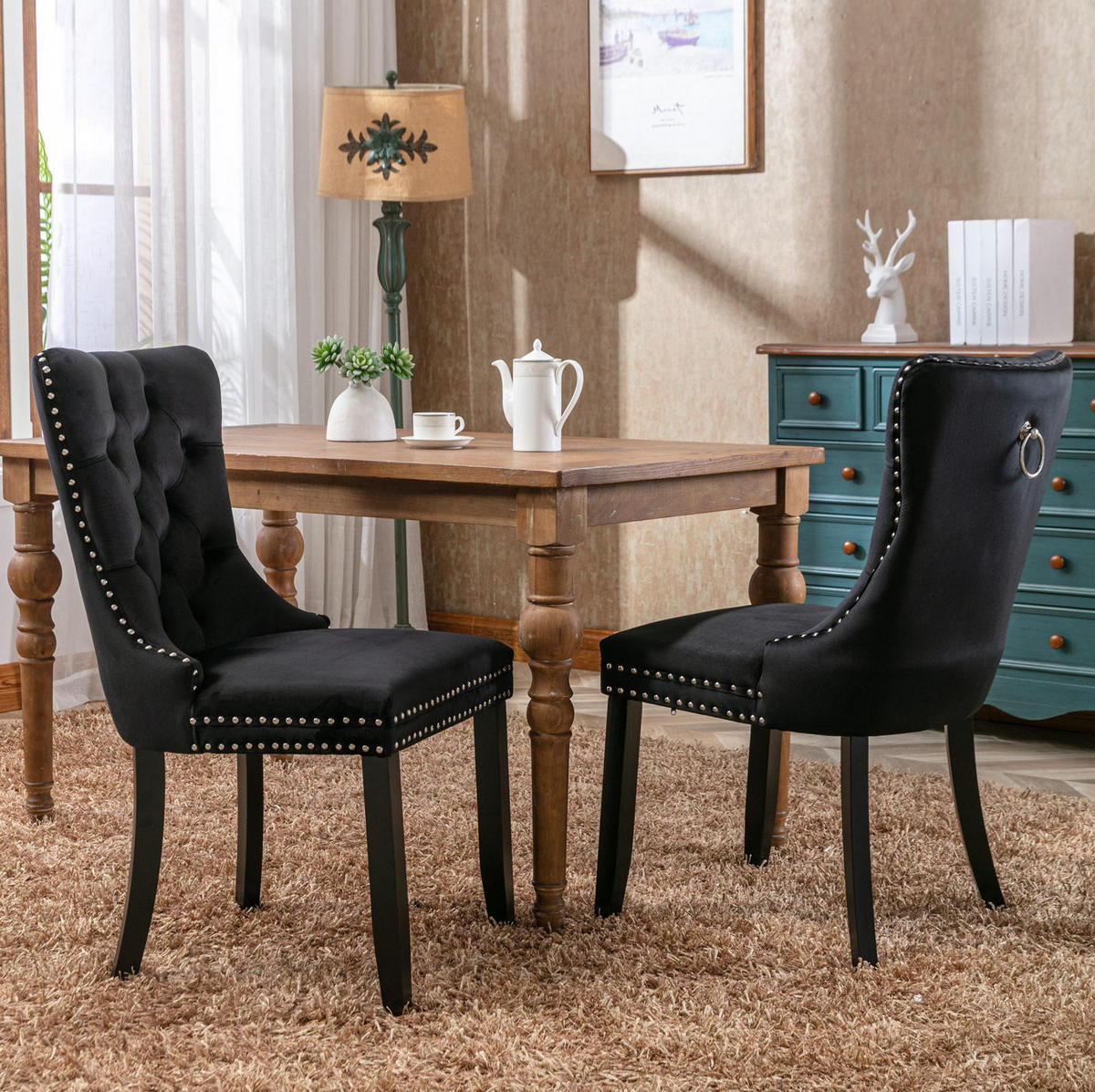 ESSZIMMERSTUHL mit hoher Rückenlehne Samt Schwarz Set - Schwarz, Holz (50/95/65cm) - Meubliv