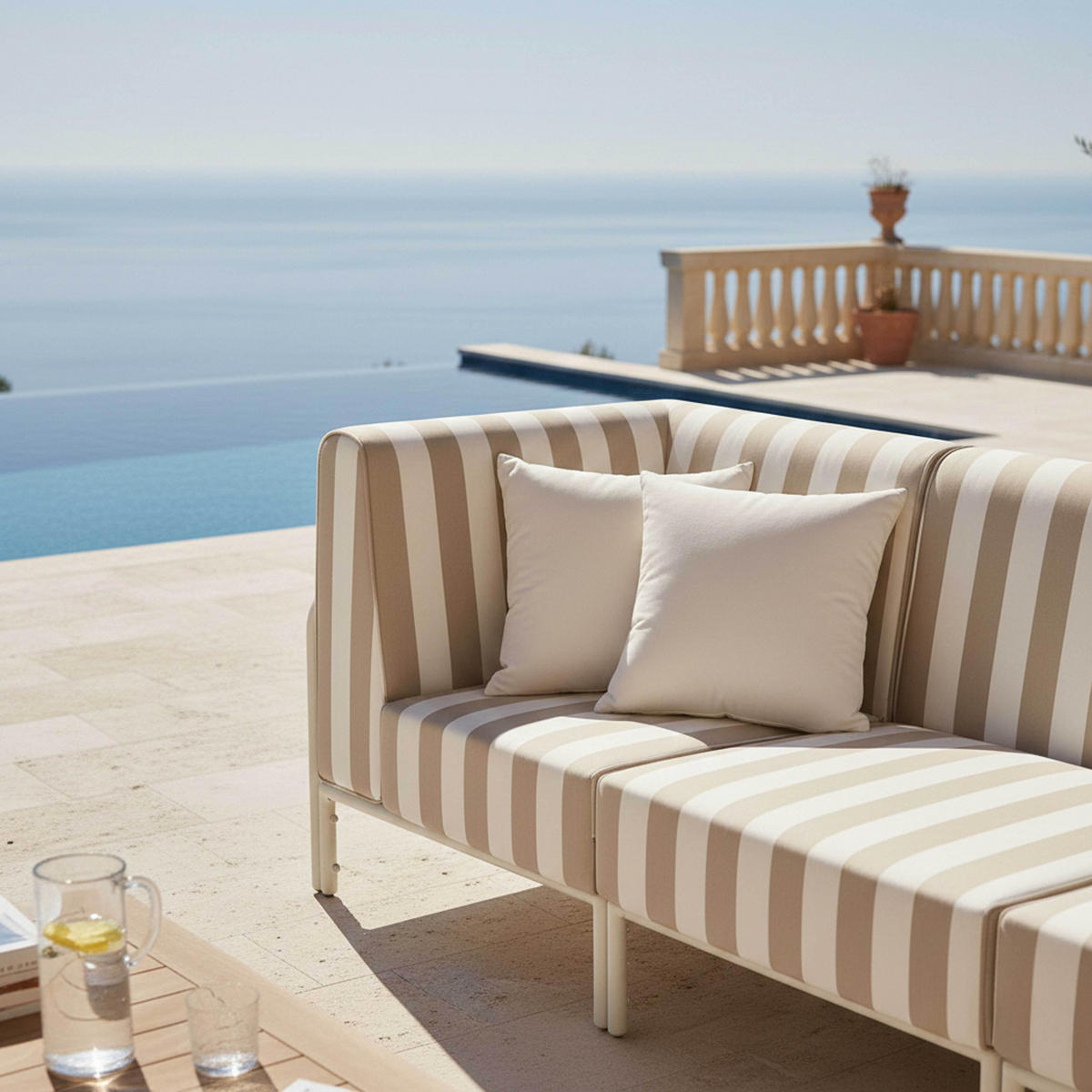 GARTENSOFA mit 3 Sitzplätzen, Beige - Beige, Metall - Oviala