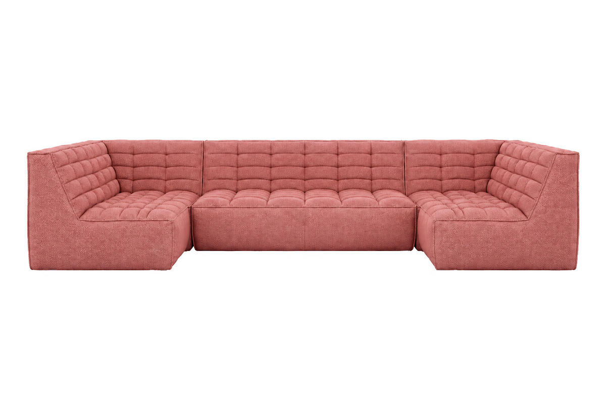 ROHOVÁ SEDAČKA modulární ve tvaru U, plyšová tkanina Pop, Růžová, LAZY U - růžová, dřevo (346/76/173cm) - Kaiser Möbel