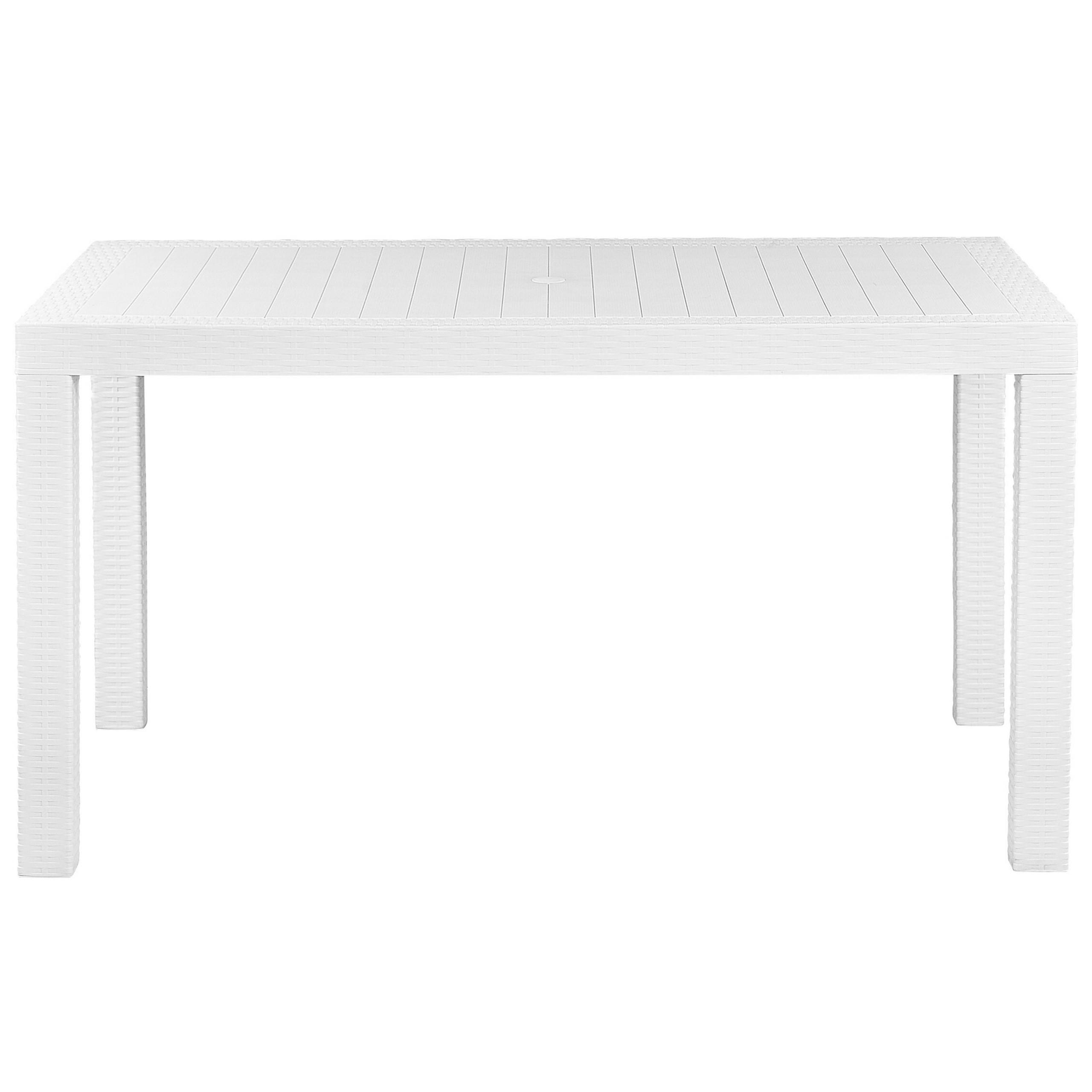 GARTENTISCH Rattanoptik weiß 140/80 cm Fossano - Weiß, Kunststoff (140/80/76cm) - Beliani