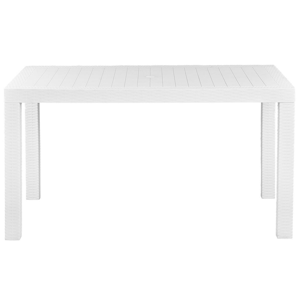 GARTENTISCH Rattanoptik weiß 140/80 cm Fossano - Weiß, Kunststoff (140/80/76cm) - Beliani