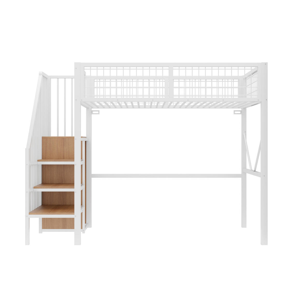 HOCHBETT 90/200 cm mit Stauraumleiter und LED, DE-41606, in Weiß - Weiß, Metall (90/200cm) - ComfortXL