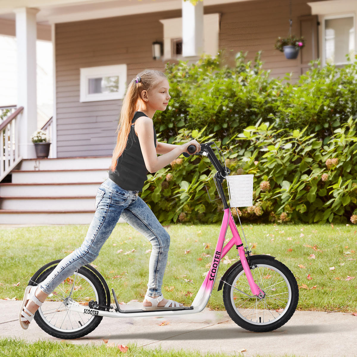KINDERROLLER, Rosa+Weiß, Metall+ Kunststoff - Rosa, Metall (139/58/96cm) - HOMCOM