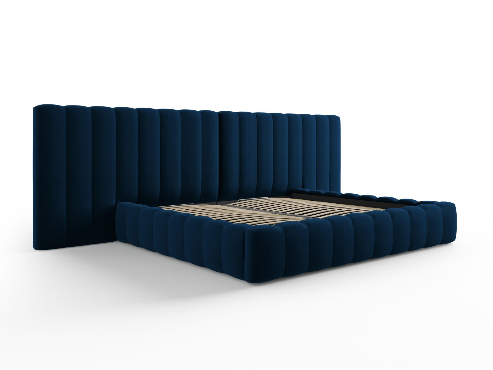 BETT mit Bettkasten und Doppelkopfteil Kelp aus Samt königsblau 200x200cm - Blau, Textil (200/200cm) - Micadoni