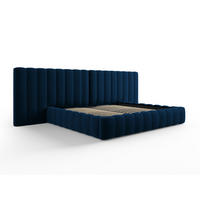 BETT mit Bettkasten und Doppelkopfteil Kelp aus Samt königsblau 200x200cm - Blau, Textil (200/200cm) - Micadoni