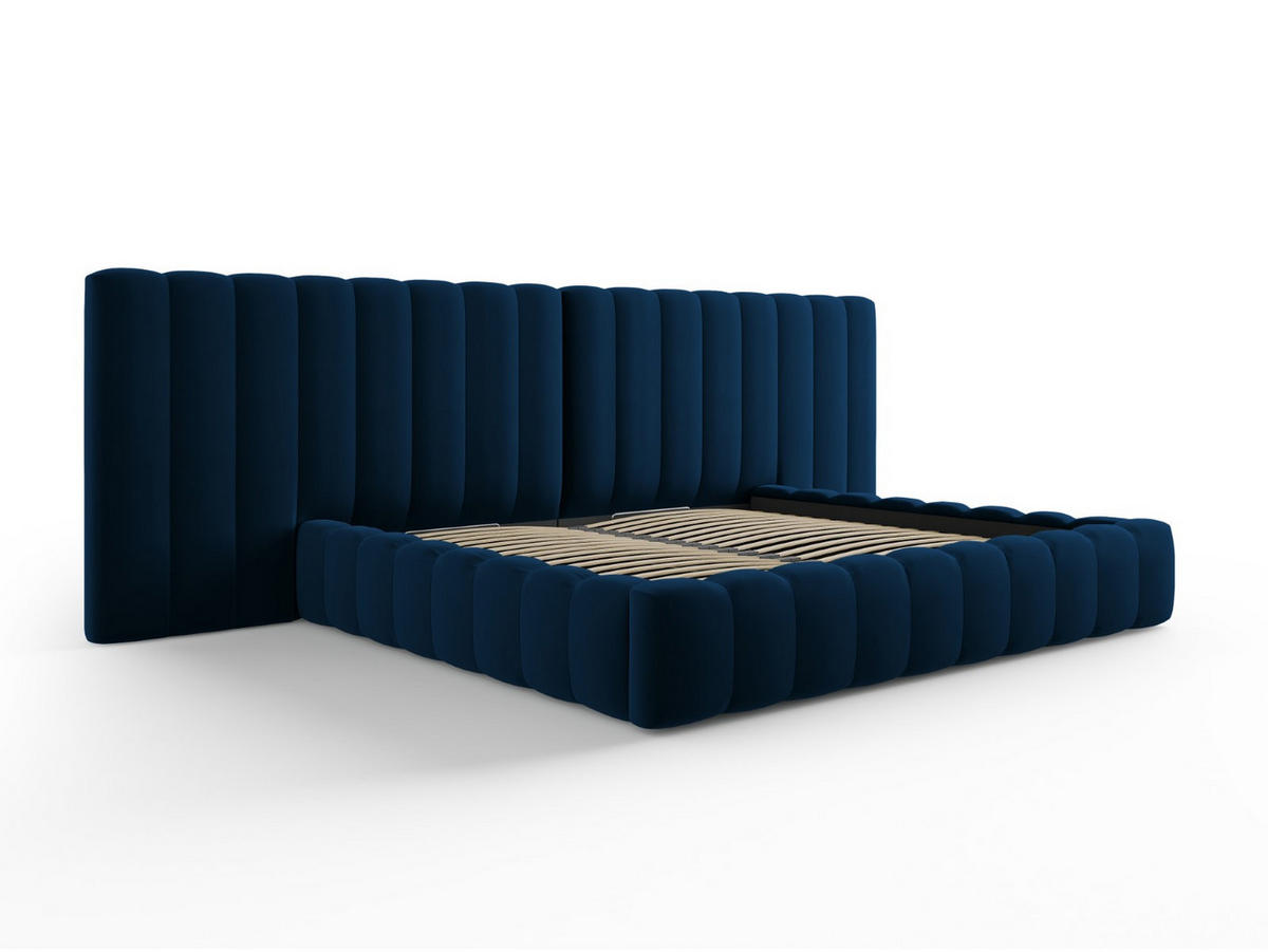 BETT mit Bettkasten und Doppelkopfteil Kelp aus Samt königsblau 200x200cm - Blau, Textil (200/200cm) - Micadoni