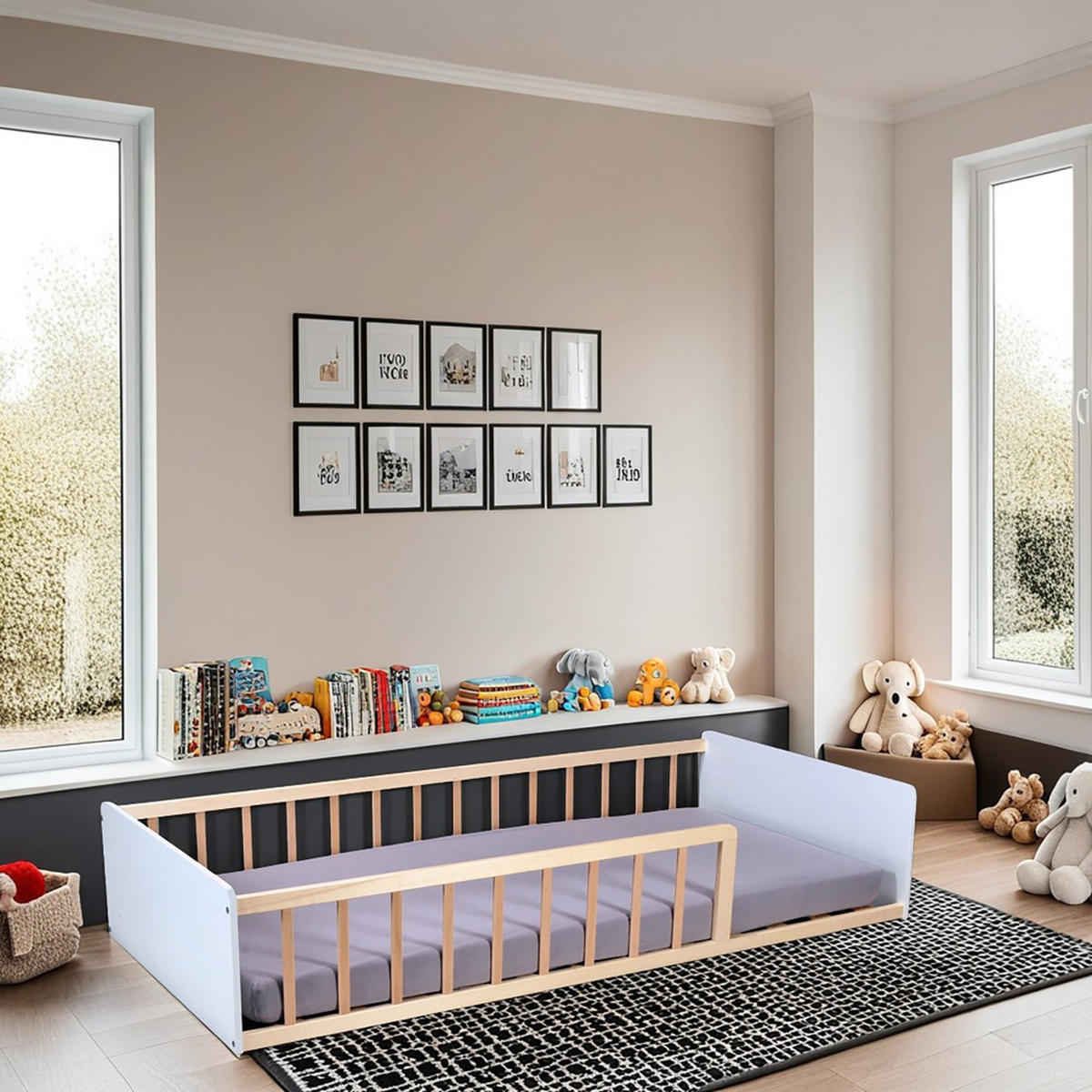 KINDERBETT PILOU mit Lattenrost / Kinderbett 90x190 - Weiß und helles Holz - Weiß, Holz (90/190cm) - Weber Industries