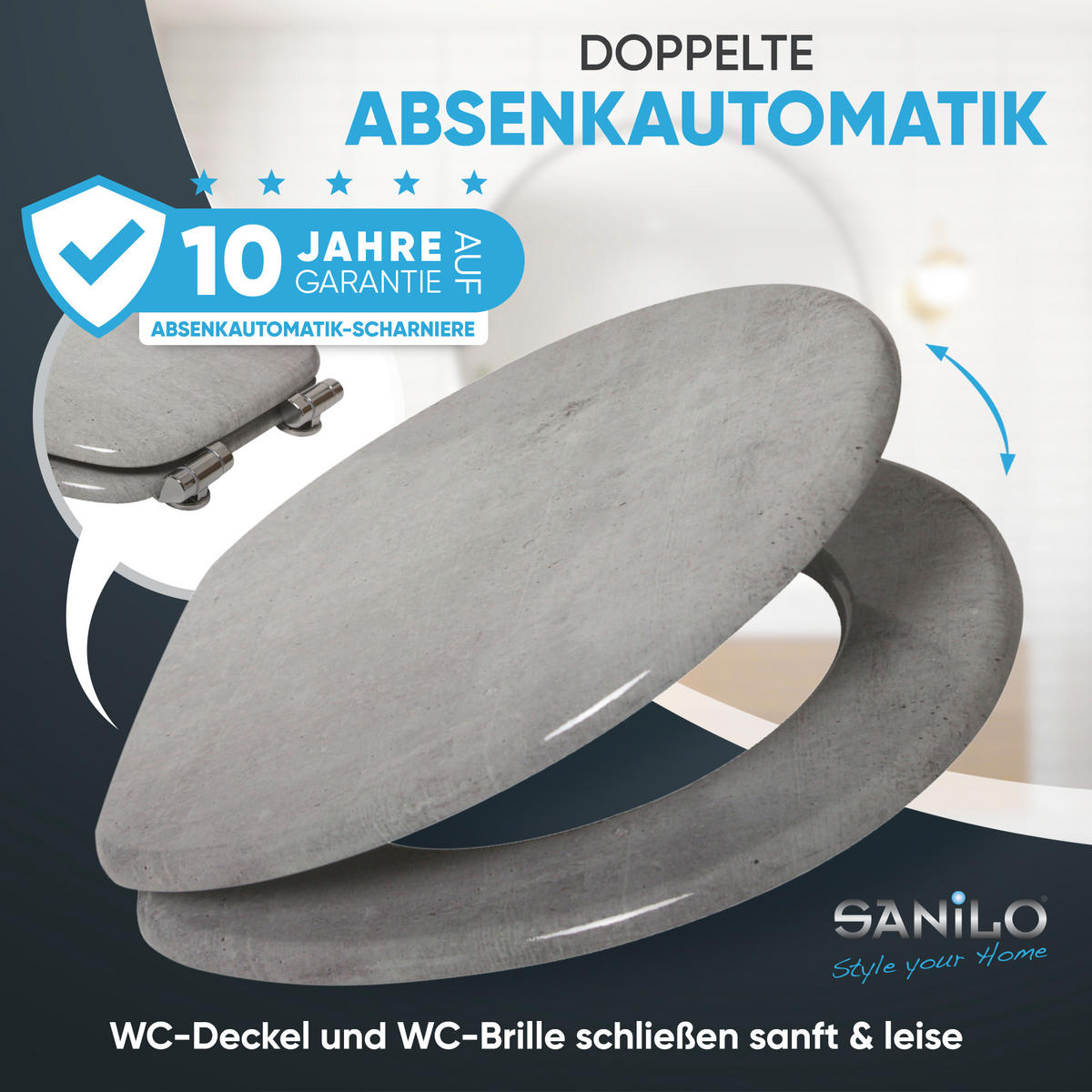 WC-SITZ mit Absenkautomatik Beton - Grau, Holzwerkstoff (38/6/47cm) - Sanilo