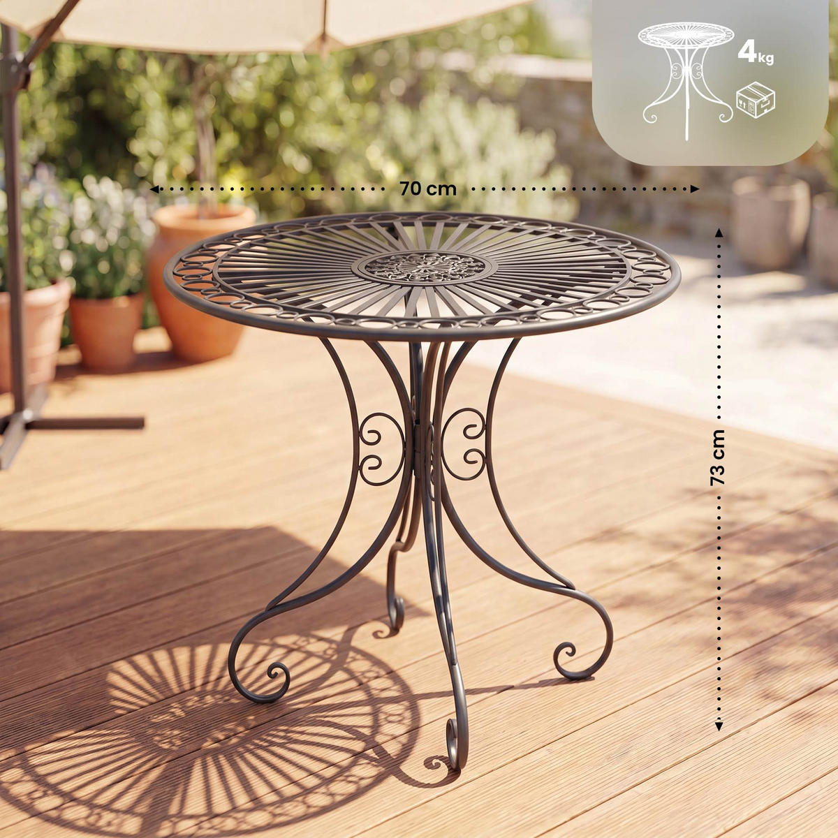 GARTENTISCH rund Ø70 cm Metall Anthrazit - Anthrazit, Metall (70/70/73cm) - CLP