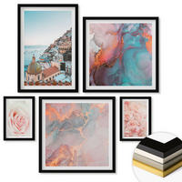 WANDBILDER 5er-Set - 50x50 cm & 20x30 cm & 40x60 cm Schwarzer Rahmen - Abstrakte Pastellmuster - Schwarz, Kunststoff (40/60cm) - ArtPrintCave