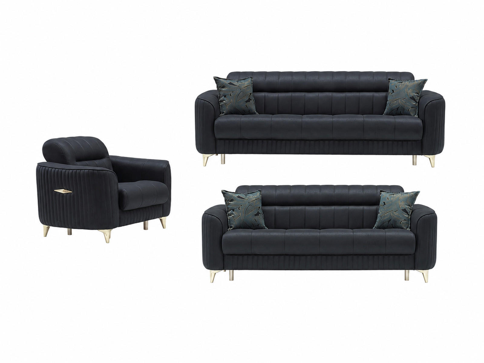 SITZGARNITUR Salta, Schwarz Stellvariante 3+3+1 - Schwarz, Holzwerkstoff/Kunststoff (220/87/90cm)