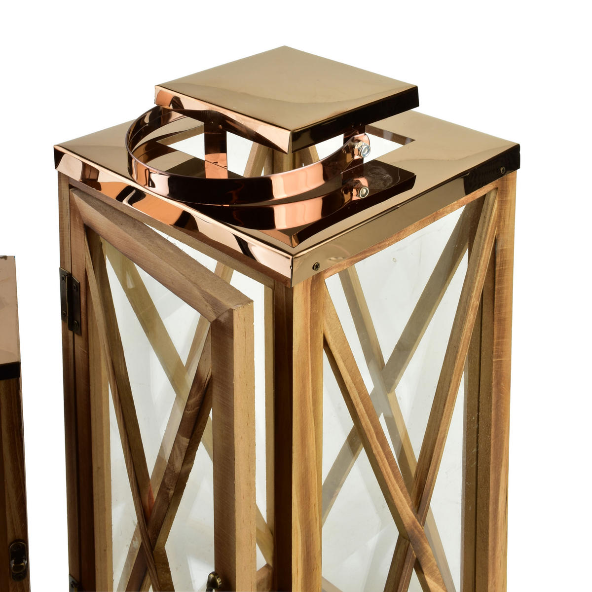 LATERNE Levi 2er Set braun 18/18/45 cm Holz - Braun, Holz (18/45/18cm) - Mondex