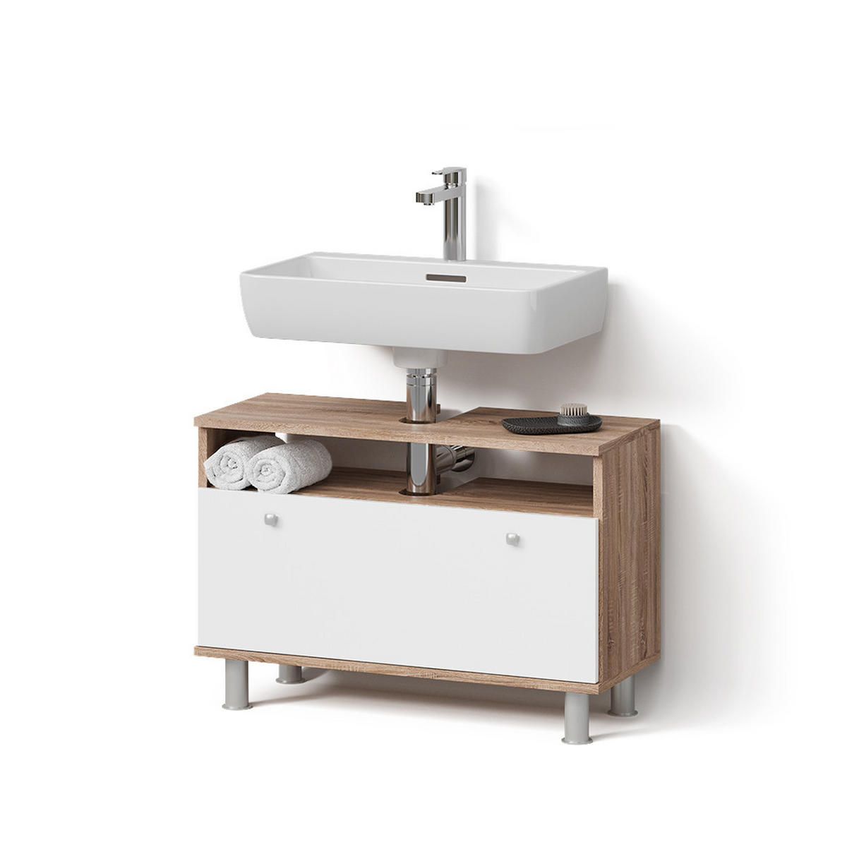 WASCHBECKENUNTERSCHRANK Fucino Sonoma/Weiß 80.2 x 54 cm mit Schublade - Weiß/Sonoma Eiche, Holzwerkstoff (80.2/54/32cm) - Livinity®