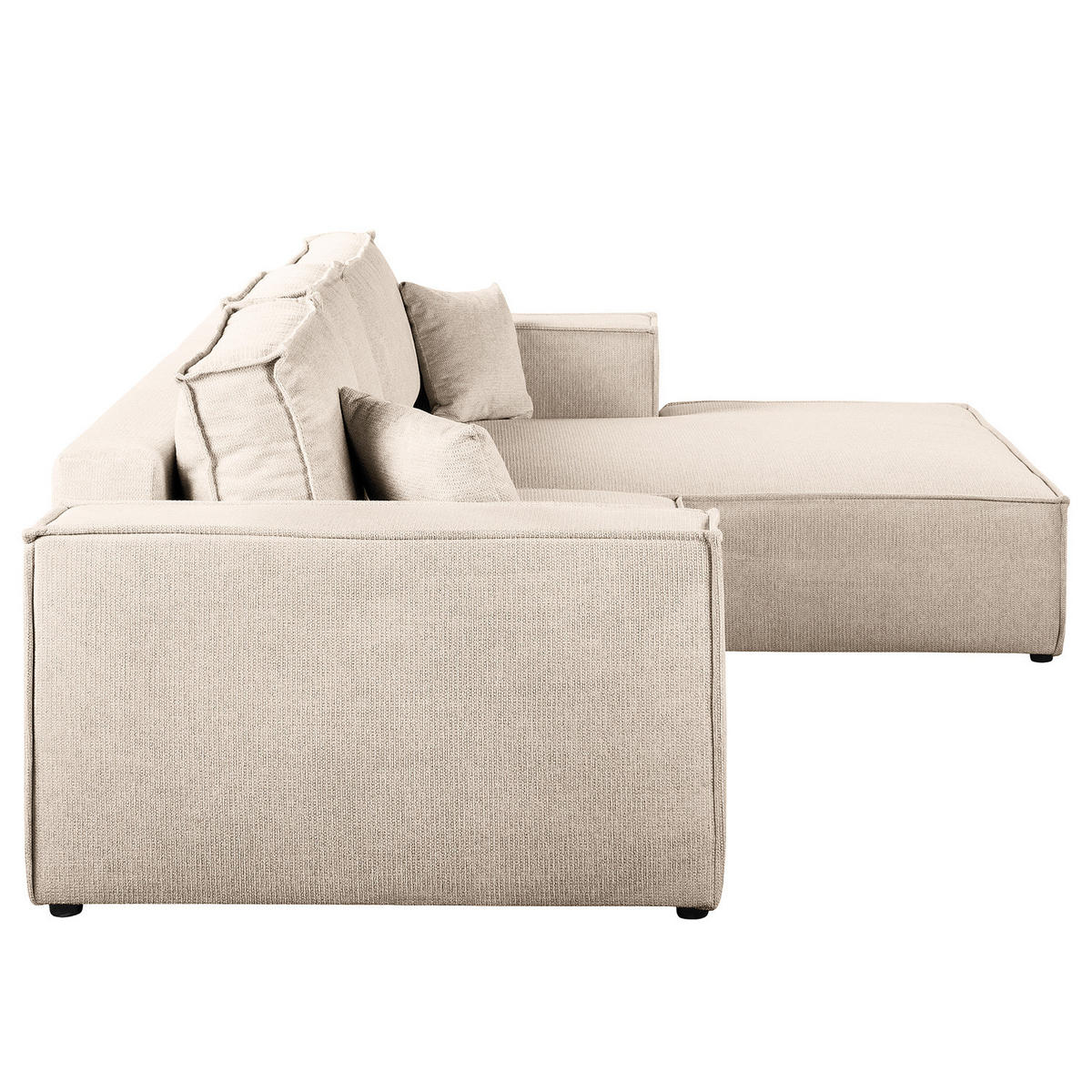 ECKSOFA mit Schlaffunktion - Longchair - Beige/Schwarz, Kunststoff/Textil (294/185cm) - home24