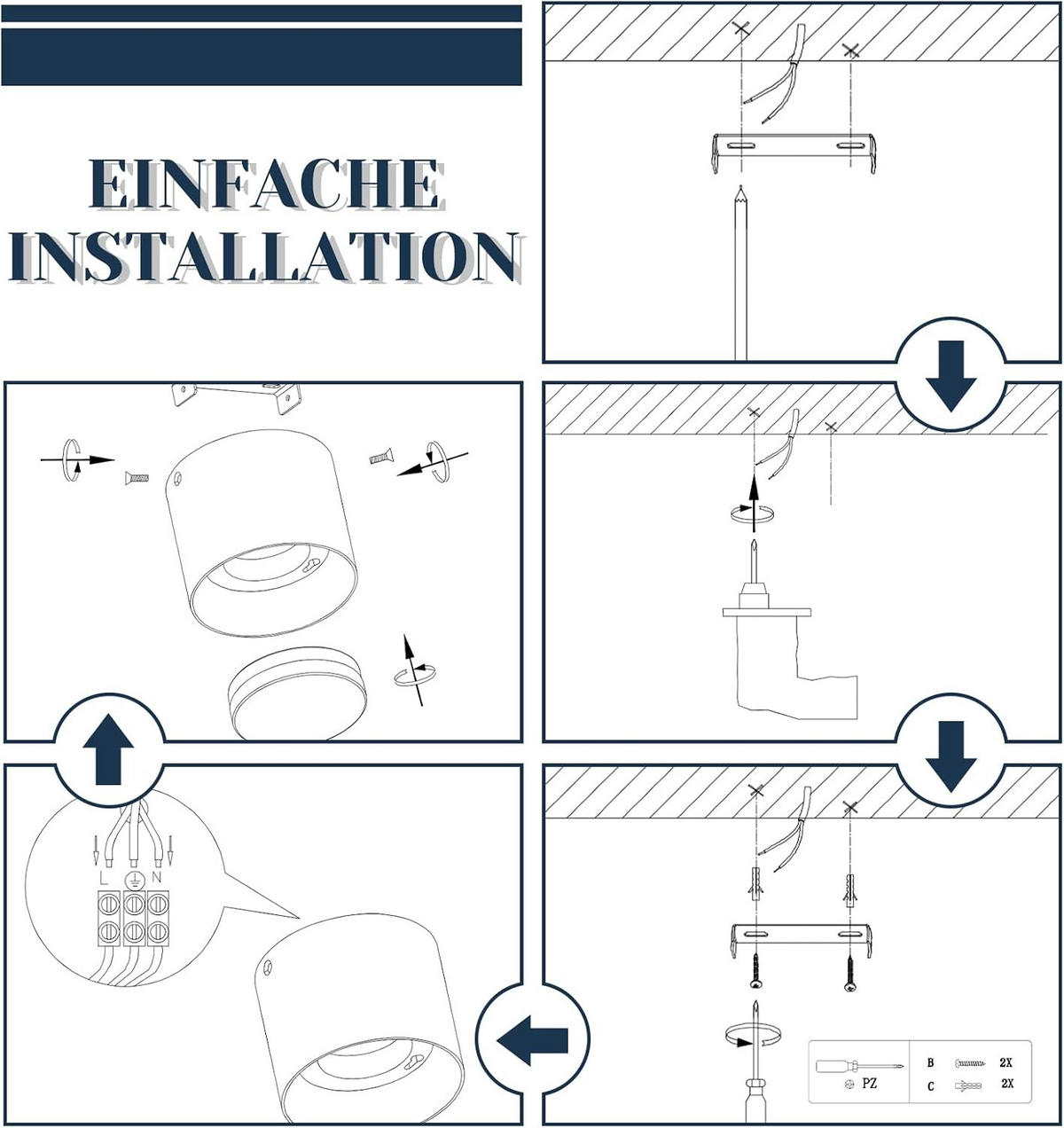 DECKENSTRAHLER Lichtmar 10/8/10 cm - Schwarz, Metall (10/10/8cm) - ZMH