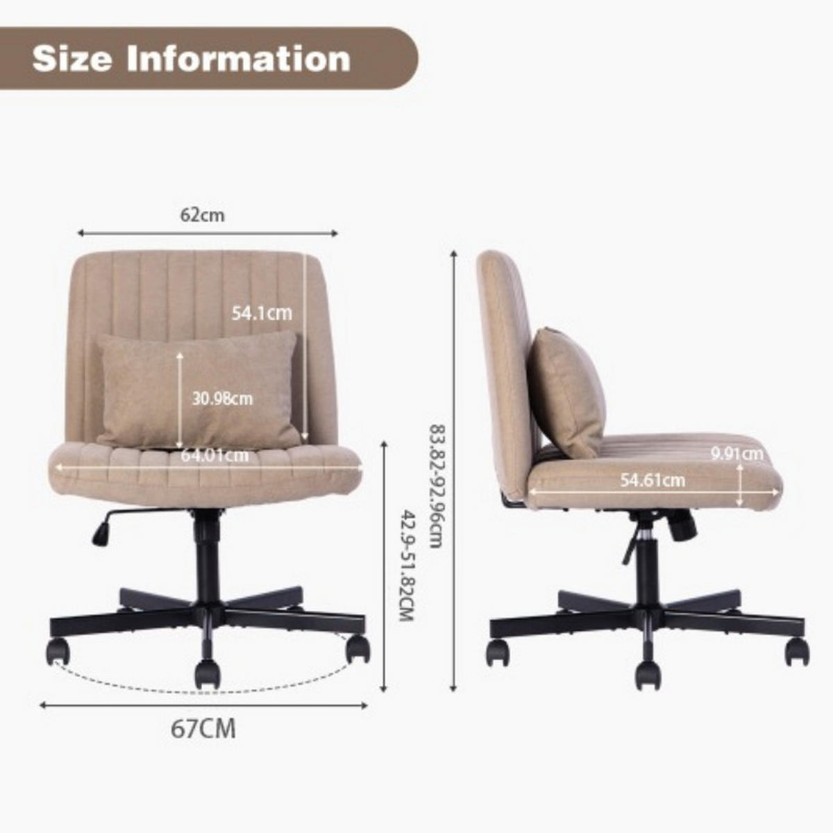 BÜROSTUHL höhenverstellbar drehbar ohne Armlehne Stoff Khaki - Braun, Kunststoff (25.2/33/21.5cm) - Meubliv