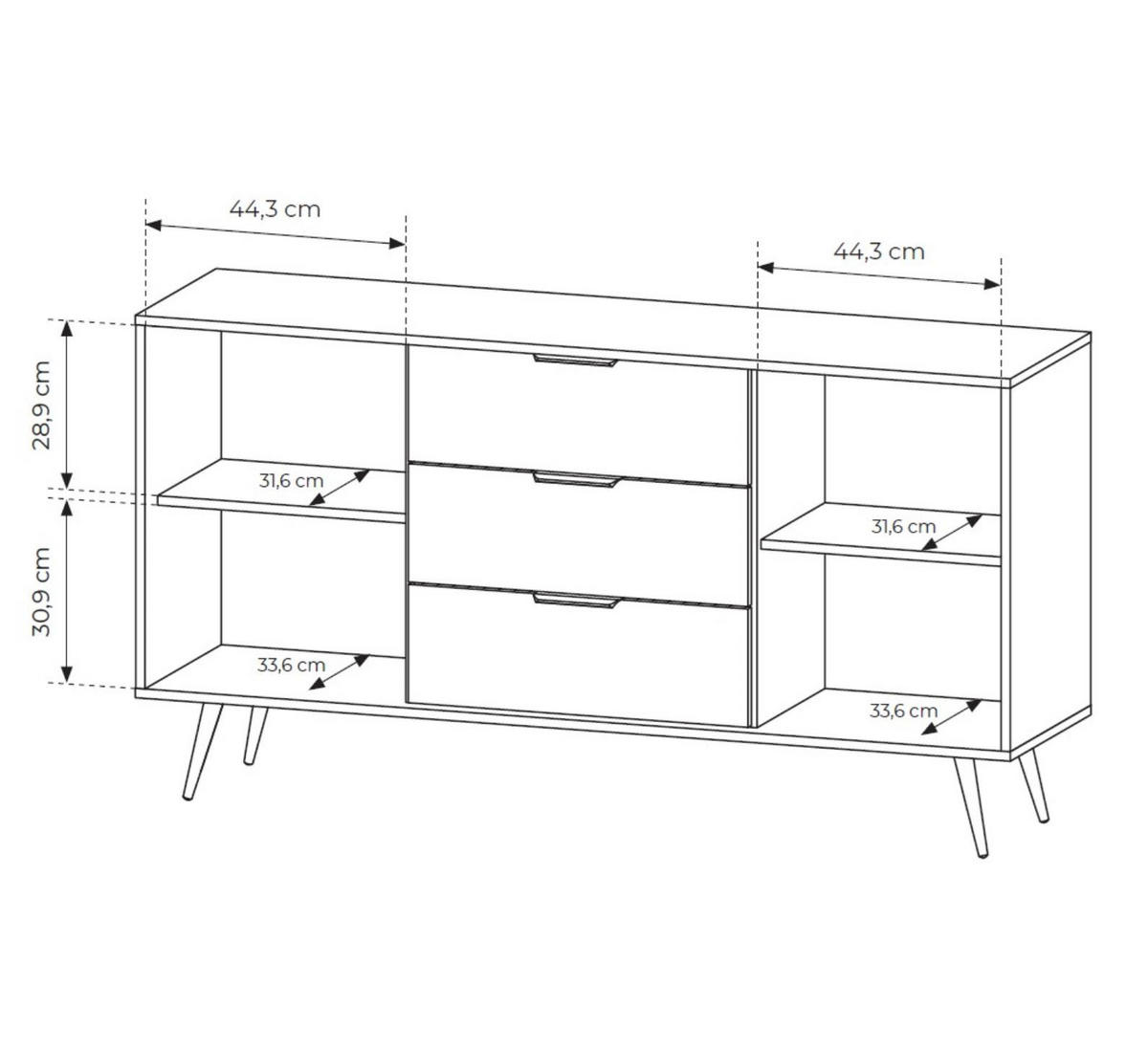 SIDEBOARD FARO, mit LED, Kommode mit 3 Schubladen - Eichefarben, Holzwerkstoff (154/83/40cm) - Bettso