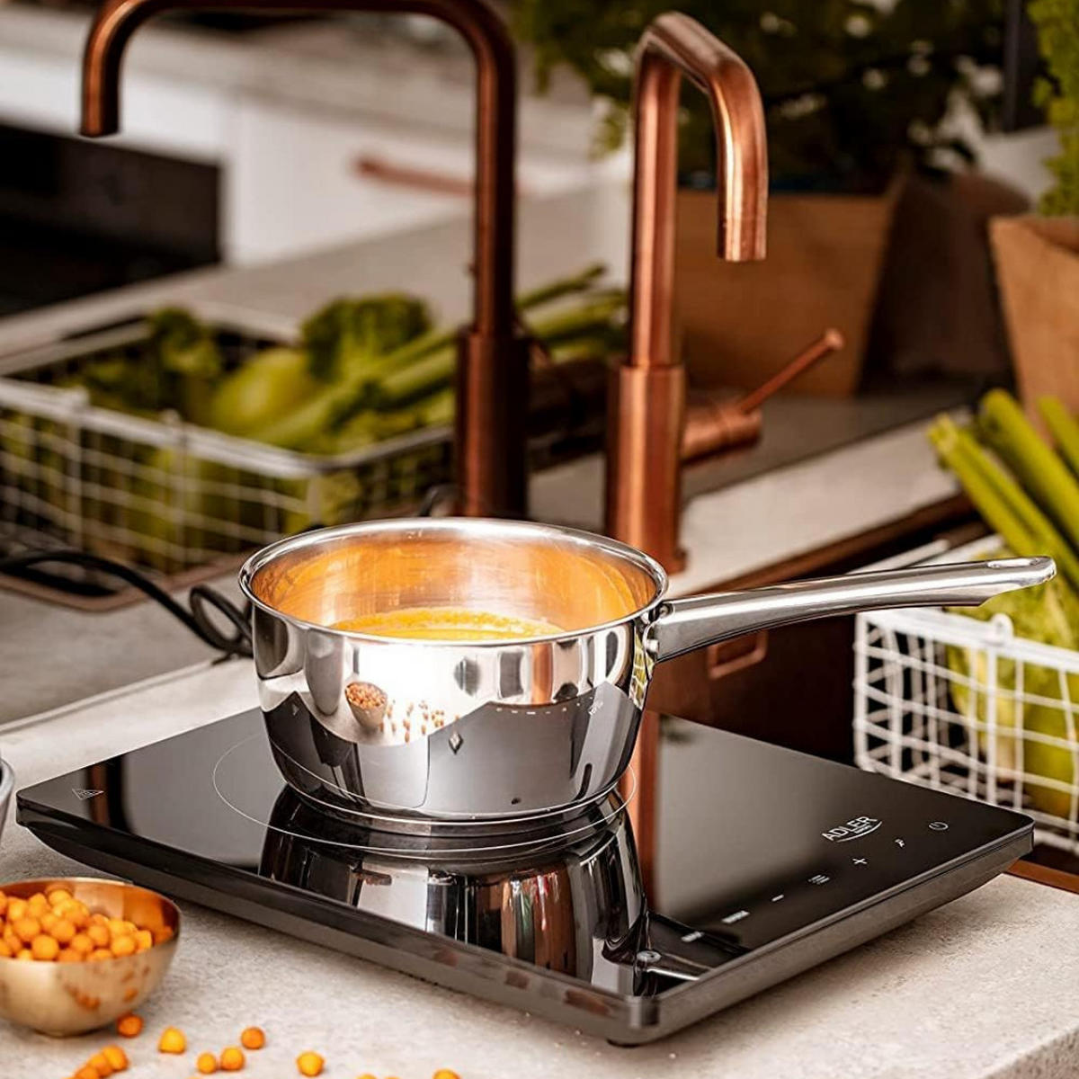 INDUKTIONSKOCHFELD AD6513 2000W Einzelplatte Tragbar Schwarz - Schwarz, Glas (29/7/36cm) - Adler