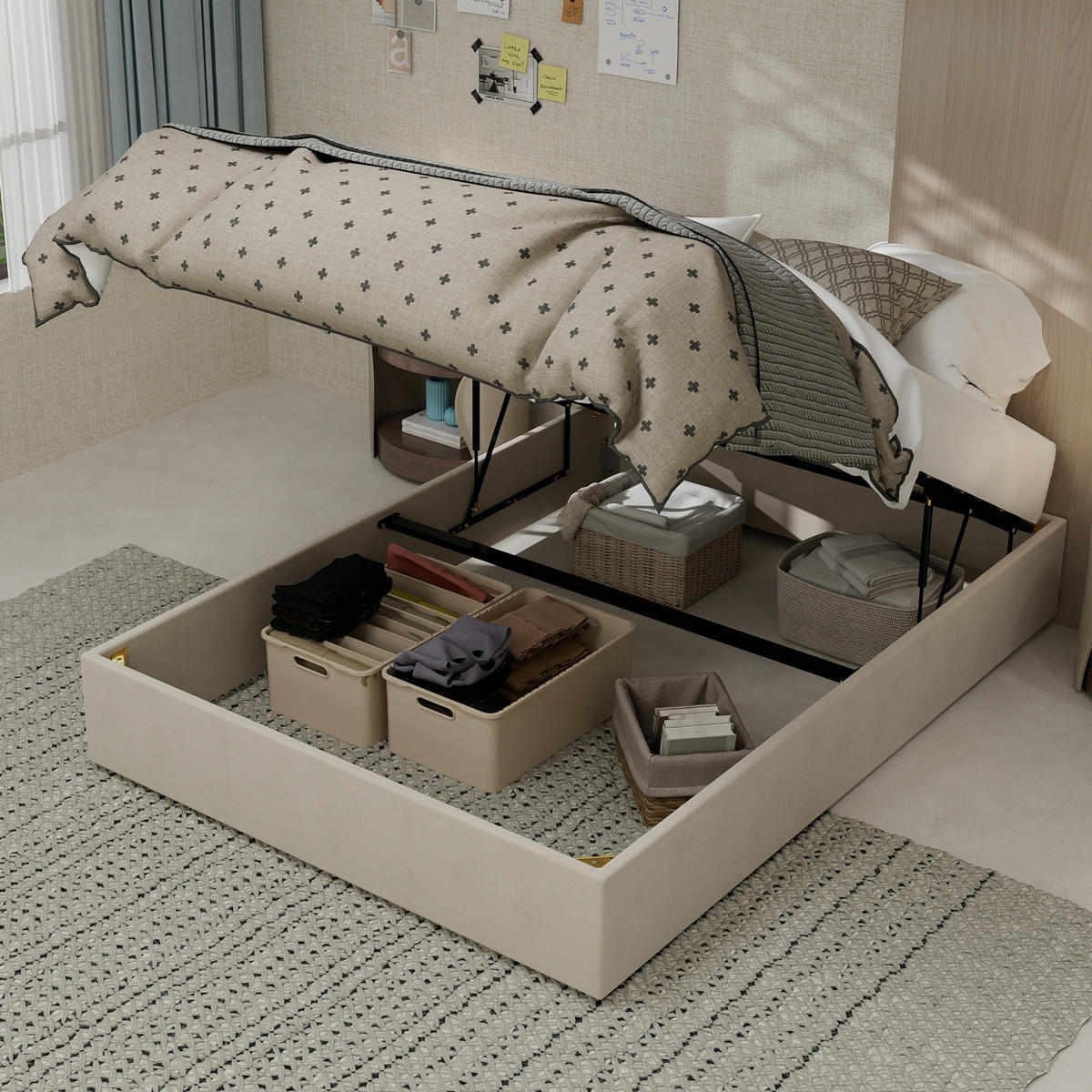 RAHMENBETT 140/200 cm in Beige Stoff - Beige, Holzwerkstoff/Textil (140/200cm) - WISHDOR