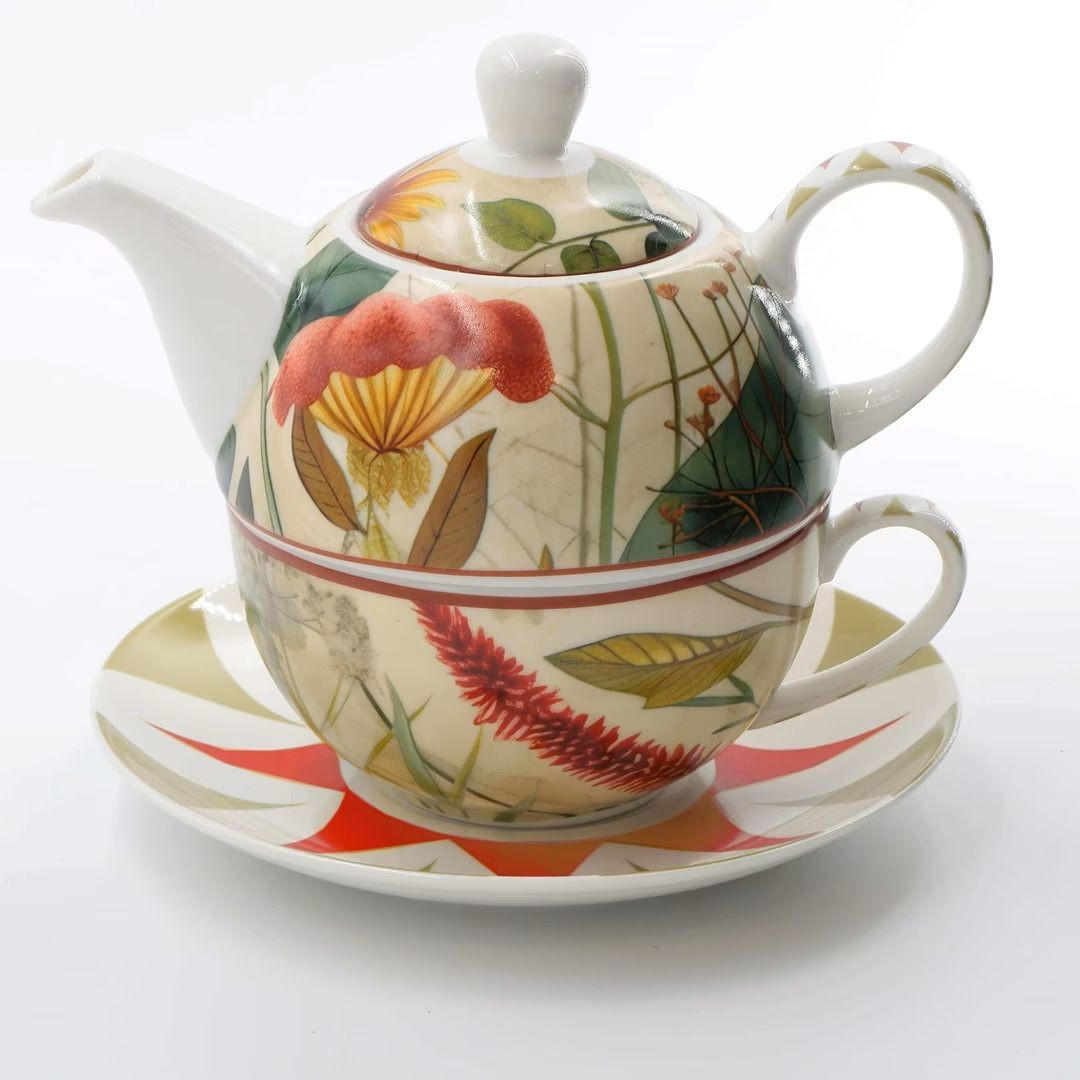 TEEKANNE & Tasse Tea4One MIRABILIA 300 ml rot - Orange, Keramik (0.36L) - Rose & Tulipani