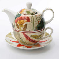 TEEKANNE & Tasse Tea4One MIRABILIA 300 ml rot - Orange, Keramik (0.36L) - Rose & Tulipani