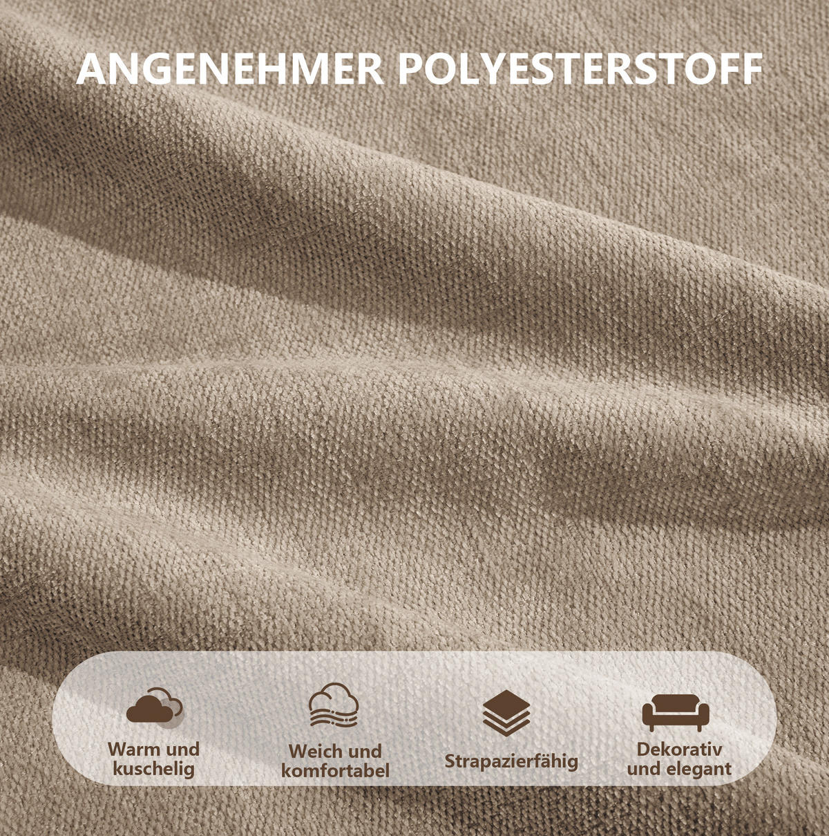SOFA 271/93/67 cm in Sand aus Polyester mit modularer Flexibilität - Sandfarben, Kunststoff (93/67/271cm) - Flora Grace