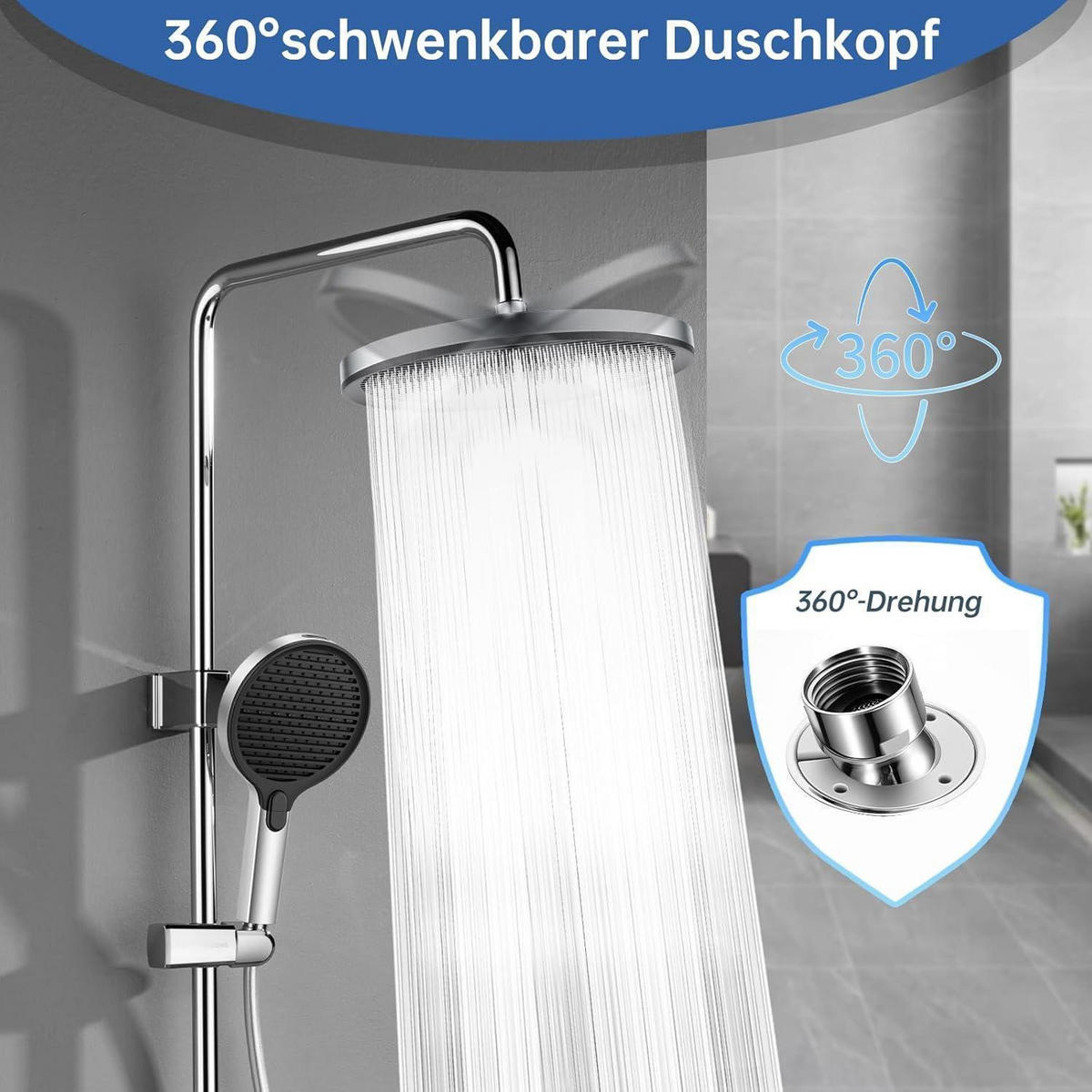 DUSCHKOPF 28 cm Rund Chrom Schwarz - Silberfarben, Metall (18/12.7/26cm)