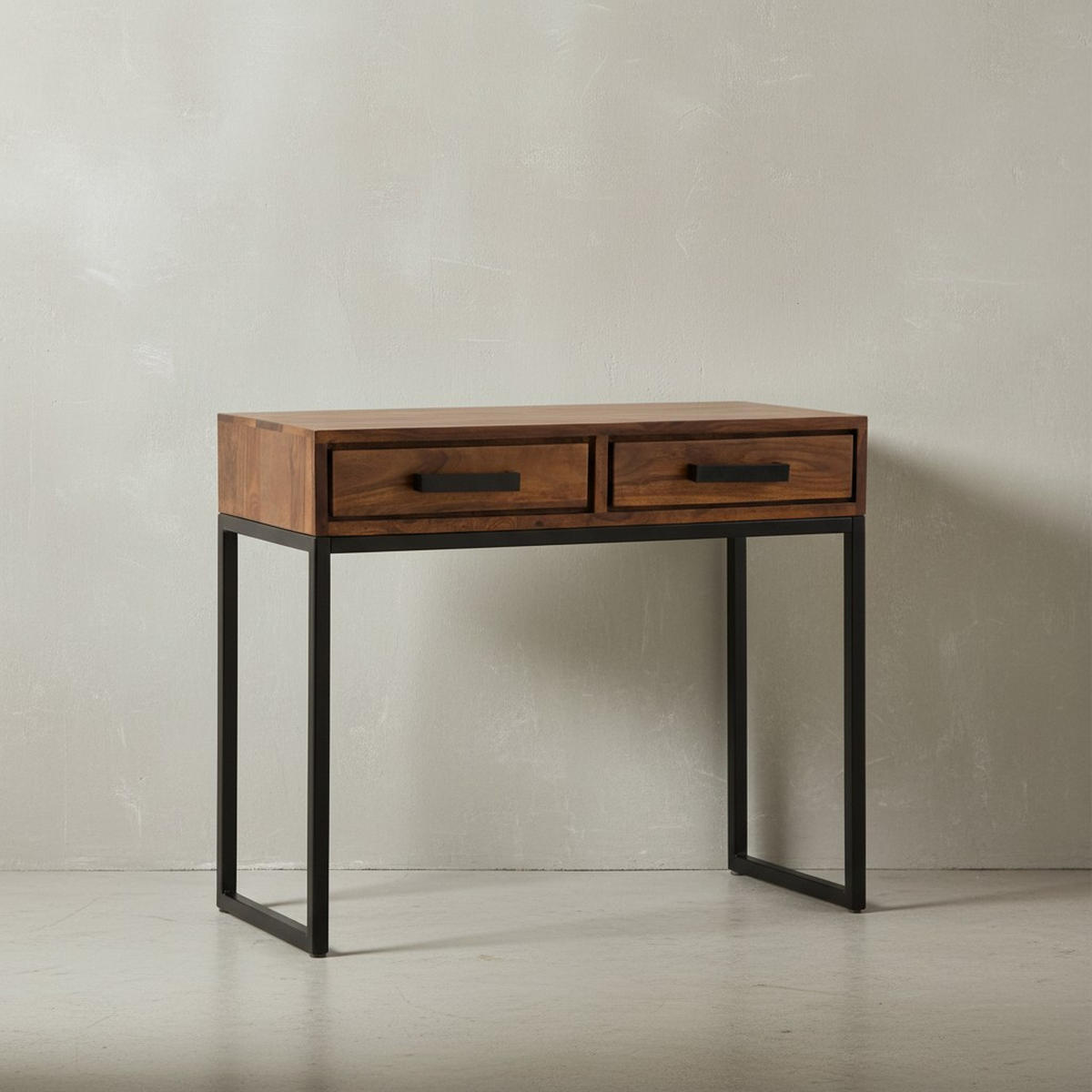 KONSOLENTISCH – Massivholz/Metall, schwarz, mit Schubladen, Industrial-Stil - Schwarz/Braun, Holz/Metall (36/90/77cm) - KADIMA DESIGN