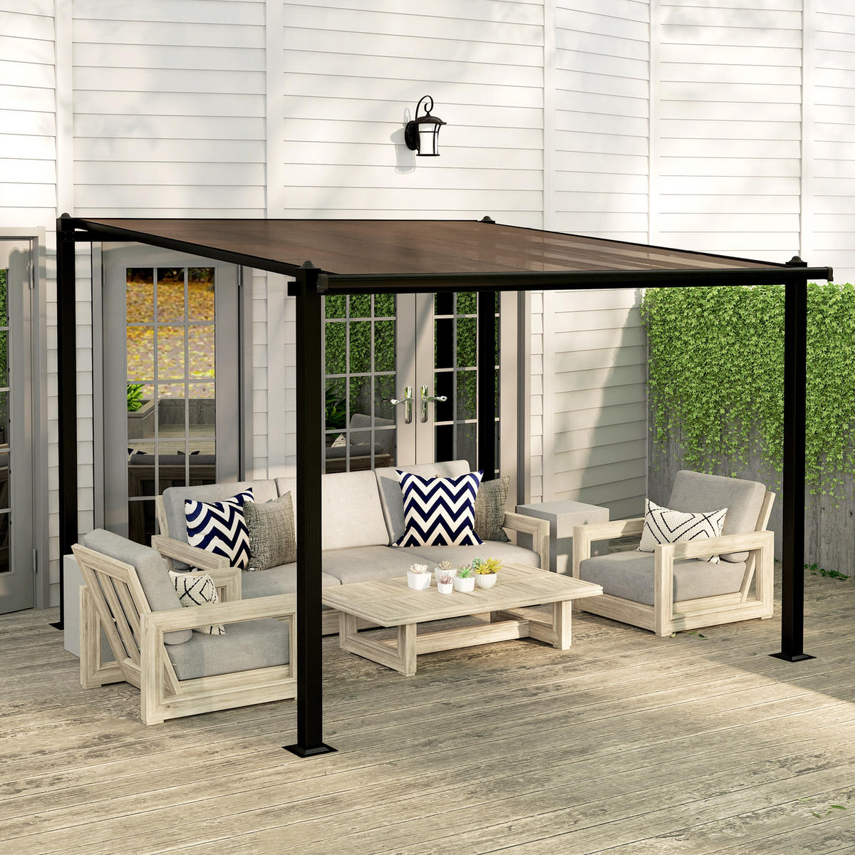 PERGOLA DE-12657 300/300 cm mit Polycarbonatdach und Drainage Grau - Dunkelgrau, Metall (295/230/292cm) - ComfortXL