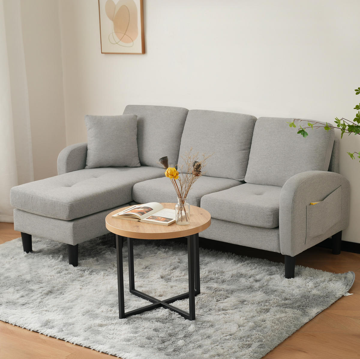 SOFA modular mit Chaiselongue 166 x 118 x 77 cm Grau - Grau, Kunststoff (166/118cm) - IVMEU