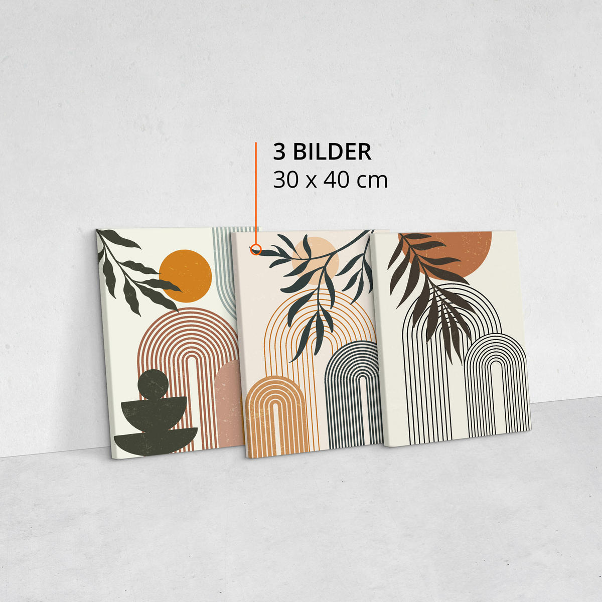 LEINWANDBILDER 3-es Set Pflanzen Boho - Beige/Rot, Textil (90/40cm) - Muralo