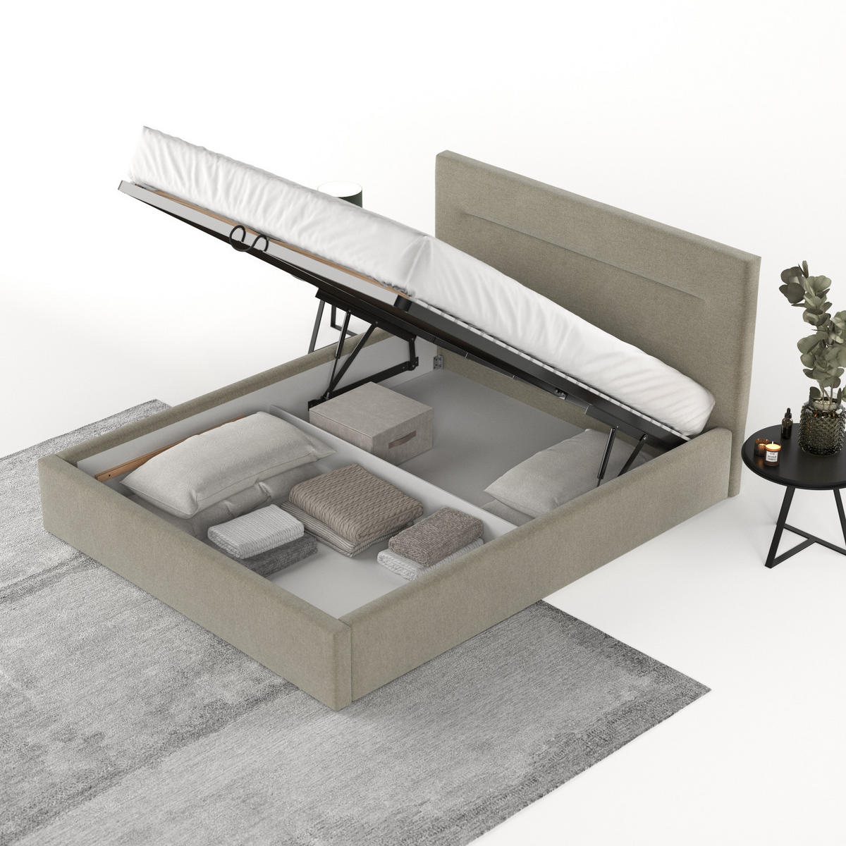 POLSTERBETT Liline 140/200 cm Olivgrün im Asti Stoff - Schwarz/Naturfarben, Holz/Holzwerkstoff (140/200cm) - AltaBeds