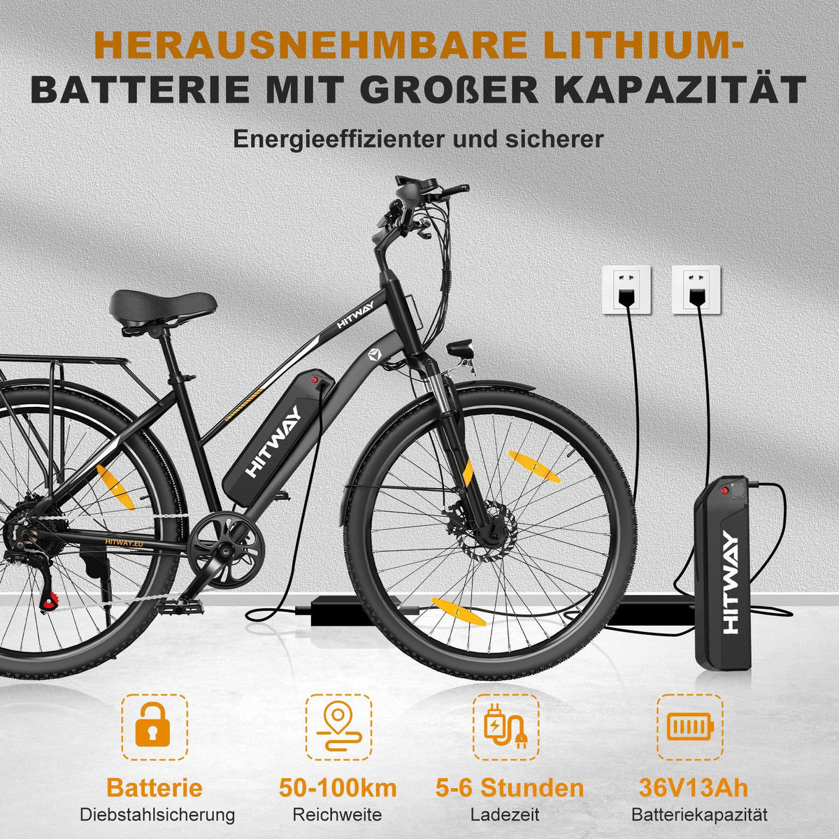 E-BIKE Cityrad BK27 250W-Motor 36V 13Ah Akku - Schwarz, Metall (87cm) - HITWAY