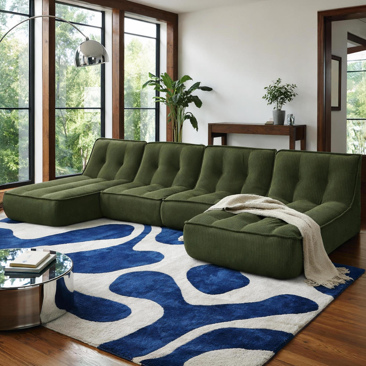 GARTENSOFA mit 4 Sitzplätzen, Grün - Grün, Textil (320/70/165cm) - Oviala