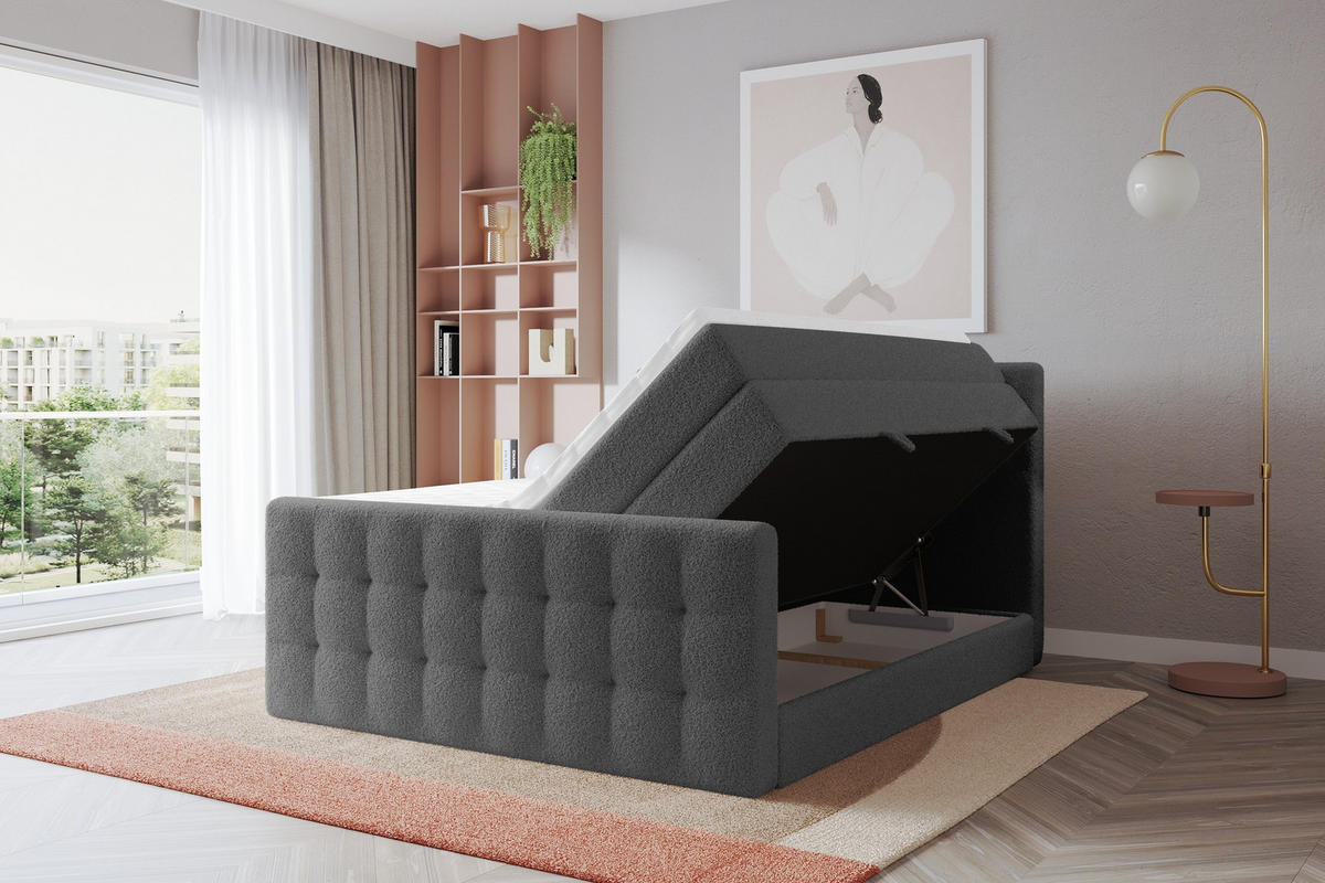 BOXSPRINGOVÁ POSTEL s matrací H3/H4 - IGAN-Z KING - 120x200 cm Šedá - barva břidlice, kompozitní dřevo (123/200cm) - ALTDECOR