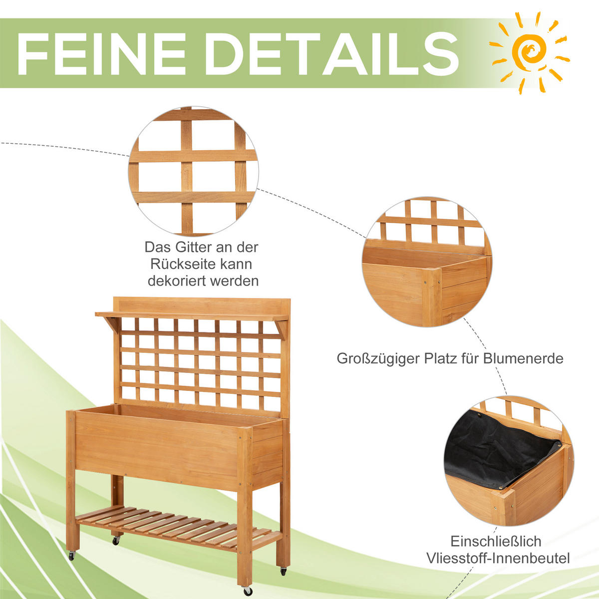 HOCHBEET, Braun, Tanne, nicht gewebter Stoff - Braun, Holz (40/135/105cm) - Outsunny