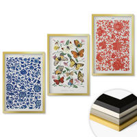 WANDBILDER 3er Set - 40x60 cm Goldrahmen - Vintage-Blumen-Schmetterlings-Ornamente - Goldfarben, Kunststoff (40/60cm) - ArtPrintCave
