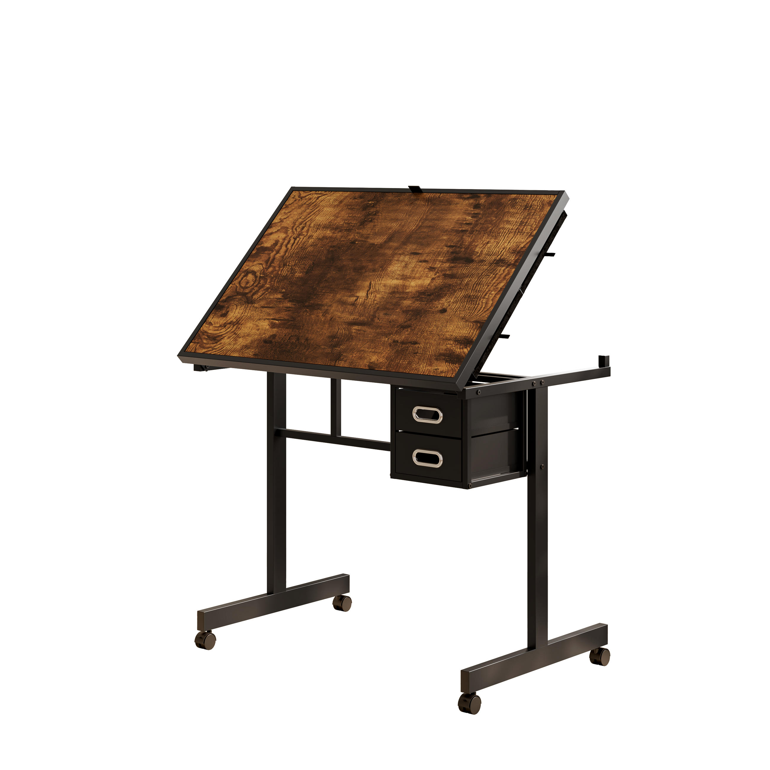 ARBEITSTISCH Schwarz 90/60/80 cm mit 6 Schubladen Rollen und Abdeckung - Schwarz, Holzwerkstoff (60/90/80cm) - PANGIVO